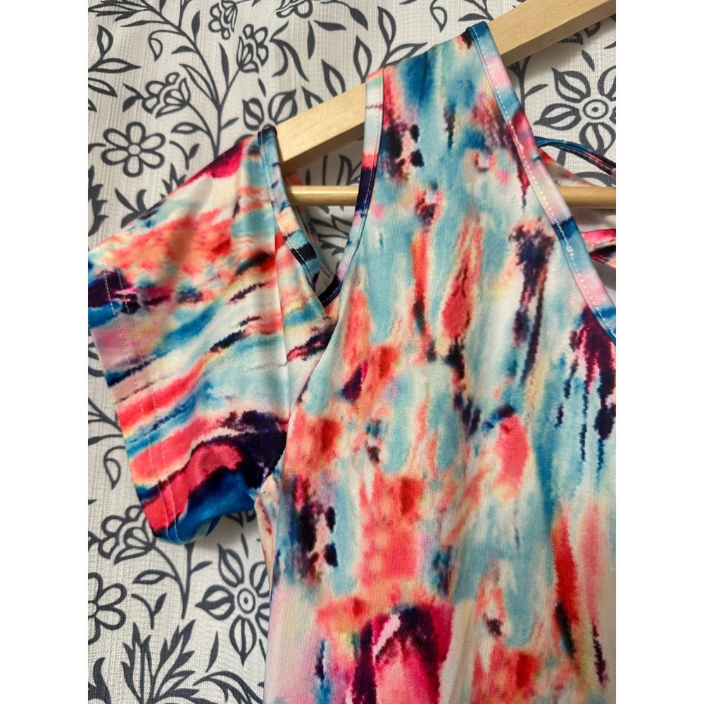 Bluetime Womens Tie Dye Cold Shoulder Knee Length Dress Multi Color Y2K Size M - Picture 3 of 7